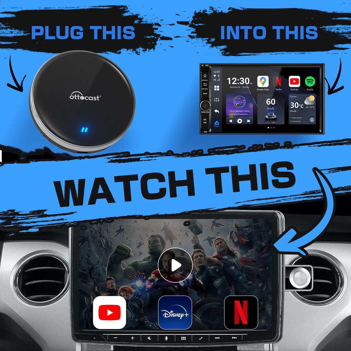 OTTOCAST® OttoAibox P3 Lite Caja AI CarPlay