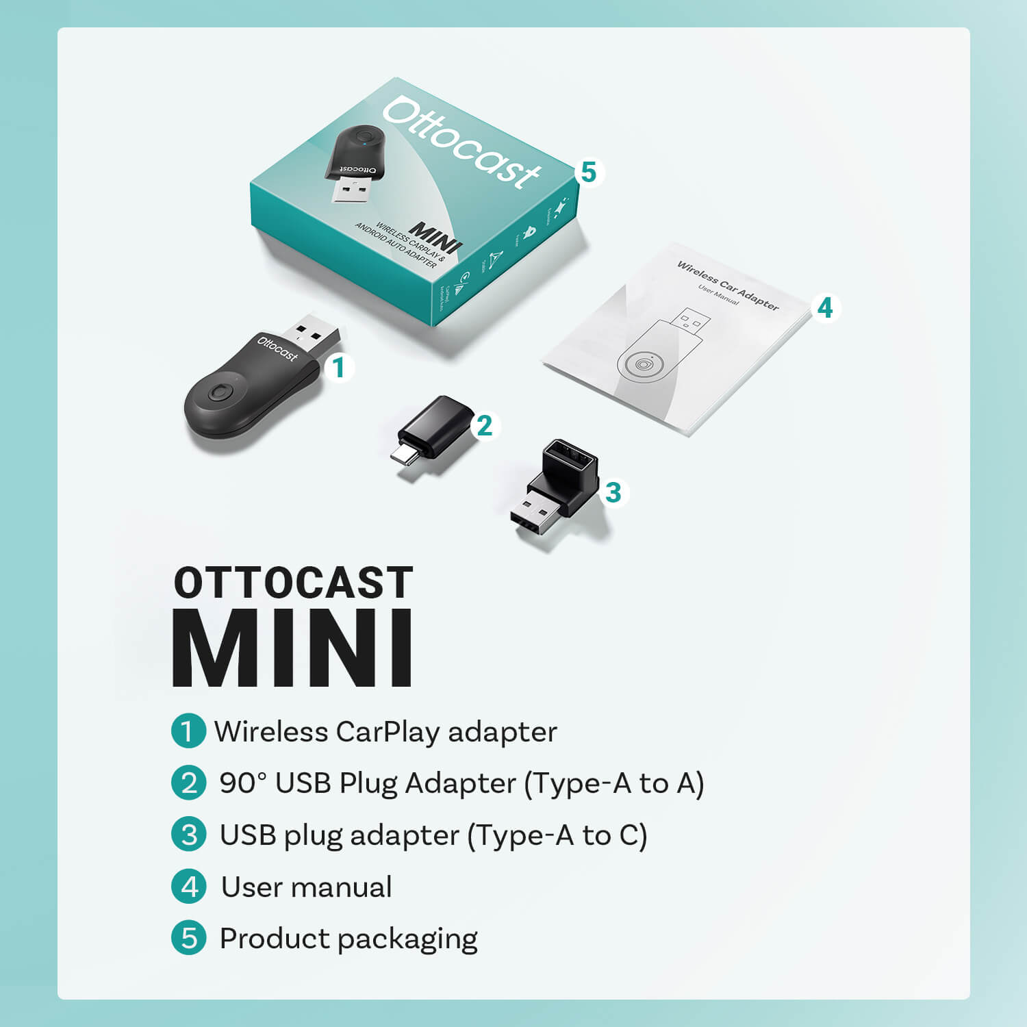 Ottocast Mini Adaptateur CarPlay/Android Auto sans fil