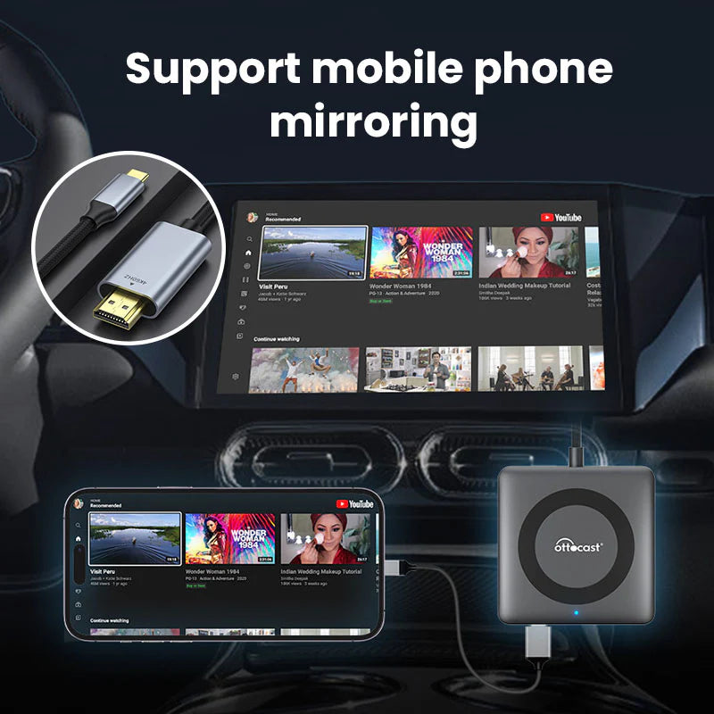 OTTOCAST® Car TV Mate Pro | HDMI Streaming & Wireless CarPlay Android Auto Adapter