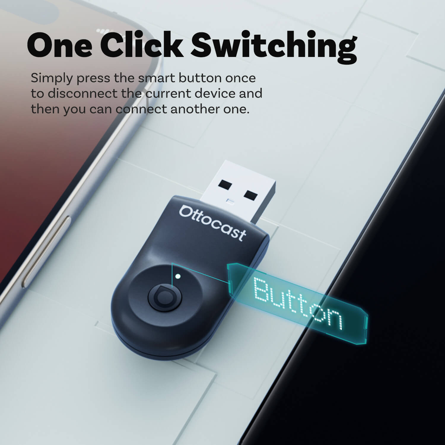 Ottocast Mini Adaptateur CarPlay/Android Auto sans fil