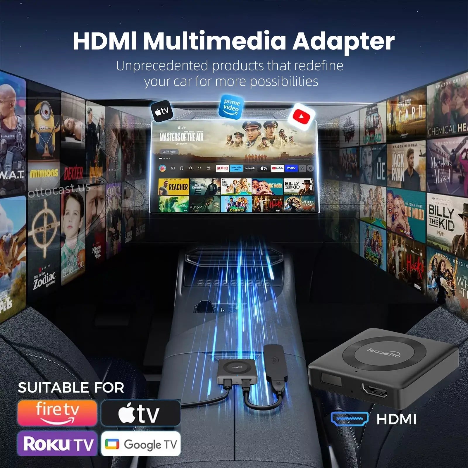 OTTOCAST® Car TV Mate Pro | HDMI Streaming & Wireless CarPlay Android Auto Adapter