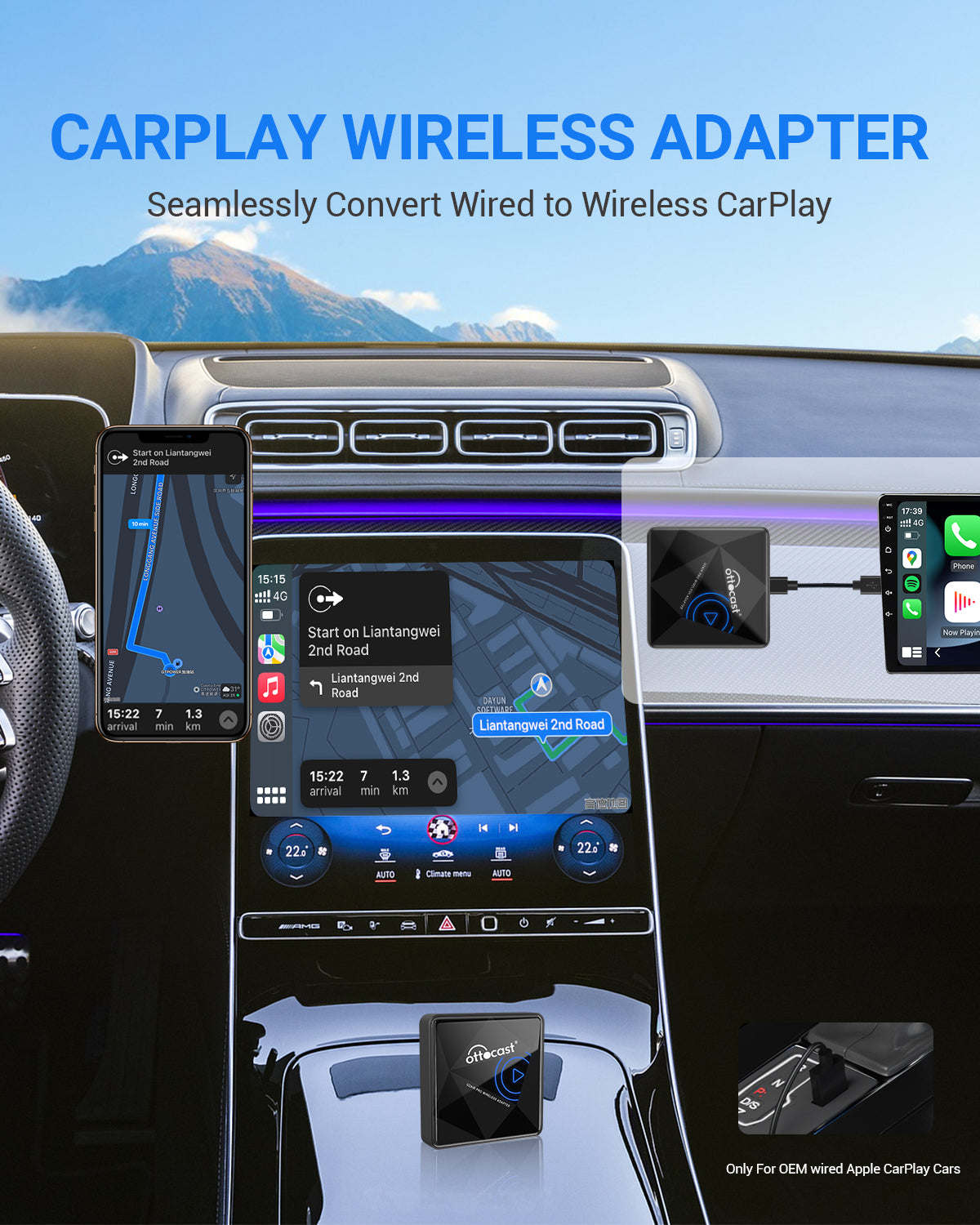 OTTOCAST® U2AIR Pro Wireless CarPlay Adapter