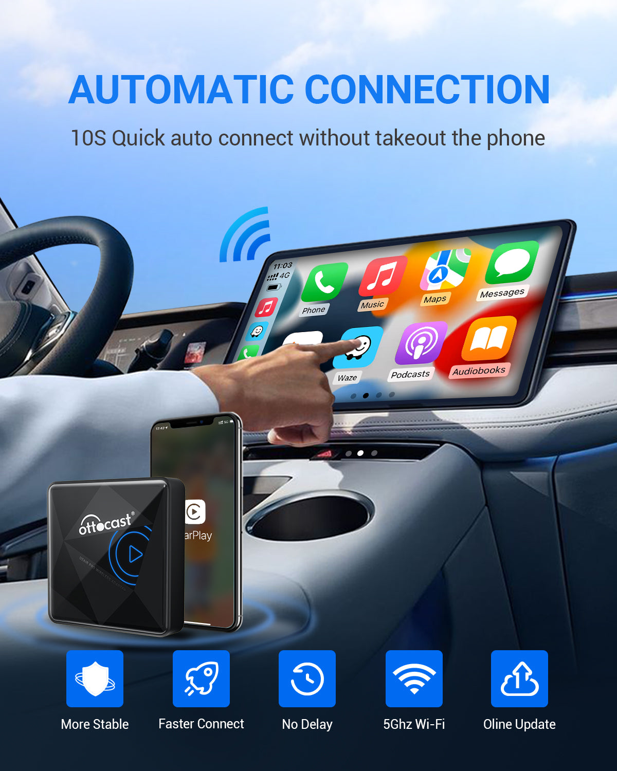 OTTOCAST® U2AIR Pro Wireless CarPlay Adapter