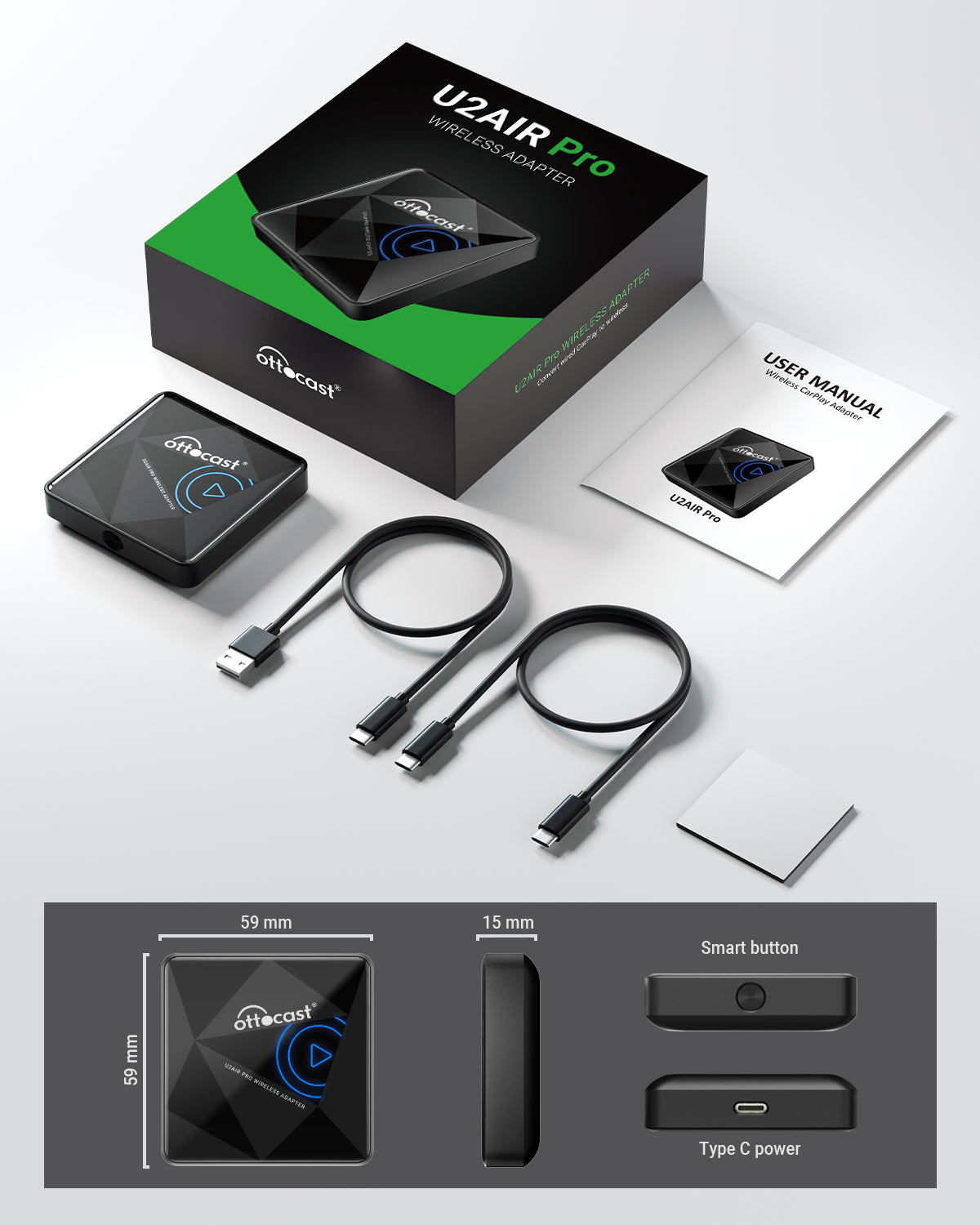 OTTOCAST® U2AIR Pro Wireless CarPlay Adapter