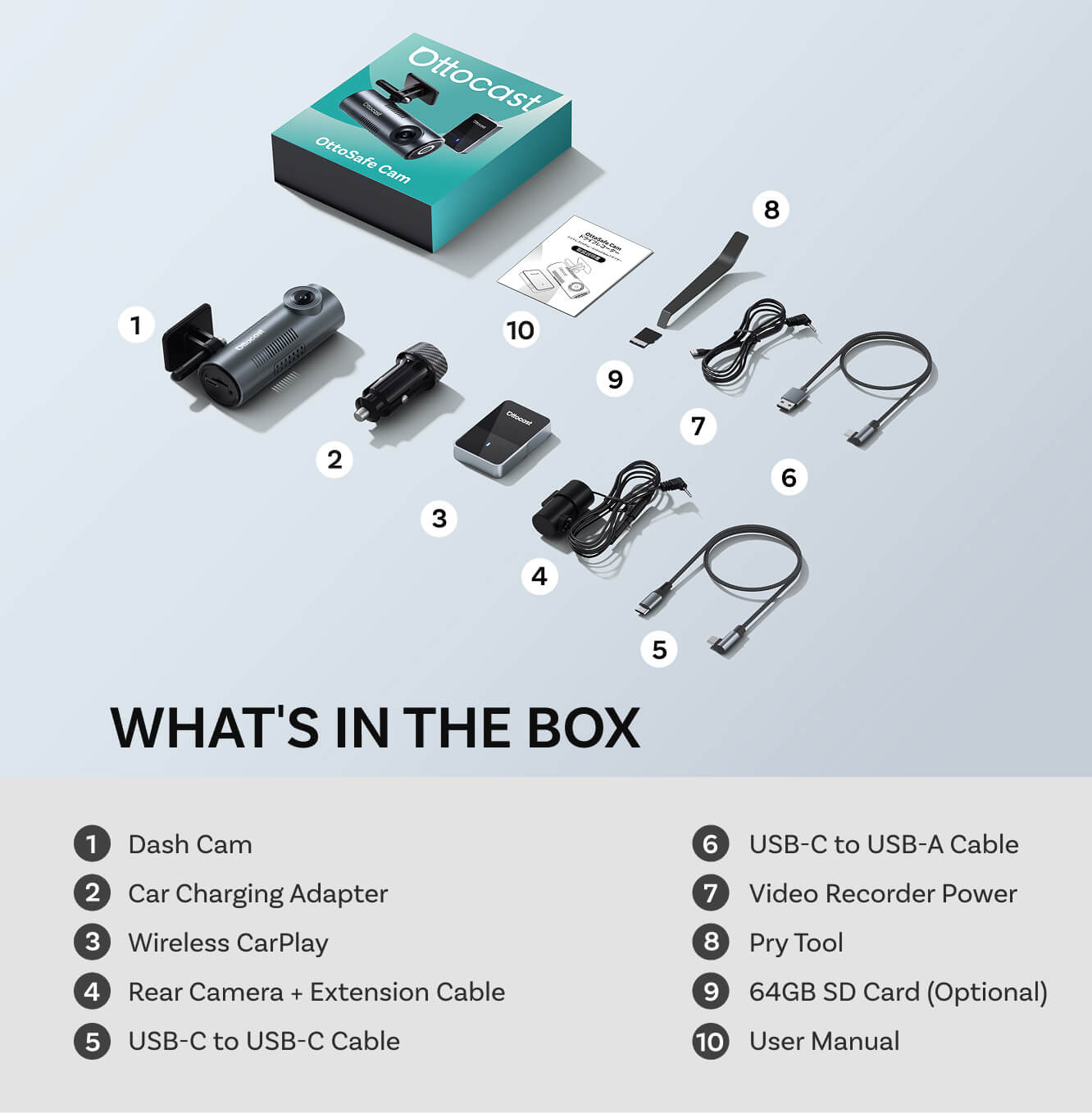 OttoSafe Cam 2-in-1 Dash Cam & Wireless CarPlay Adapter