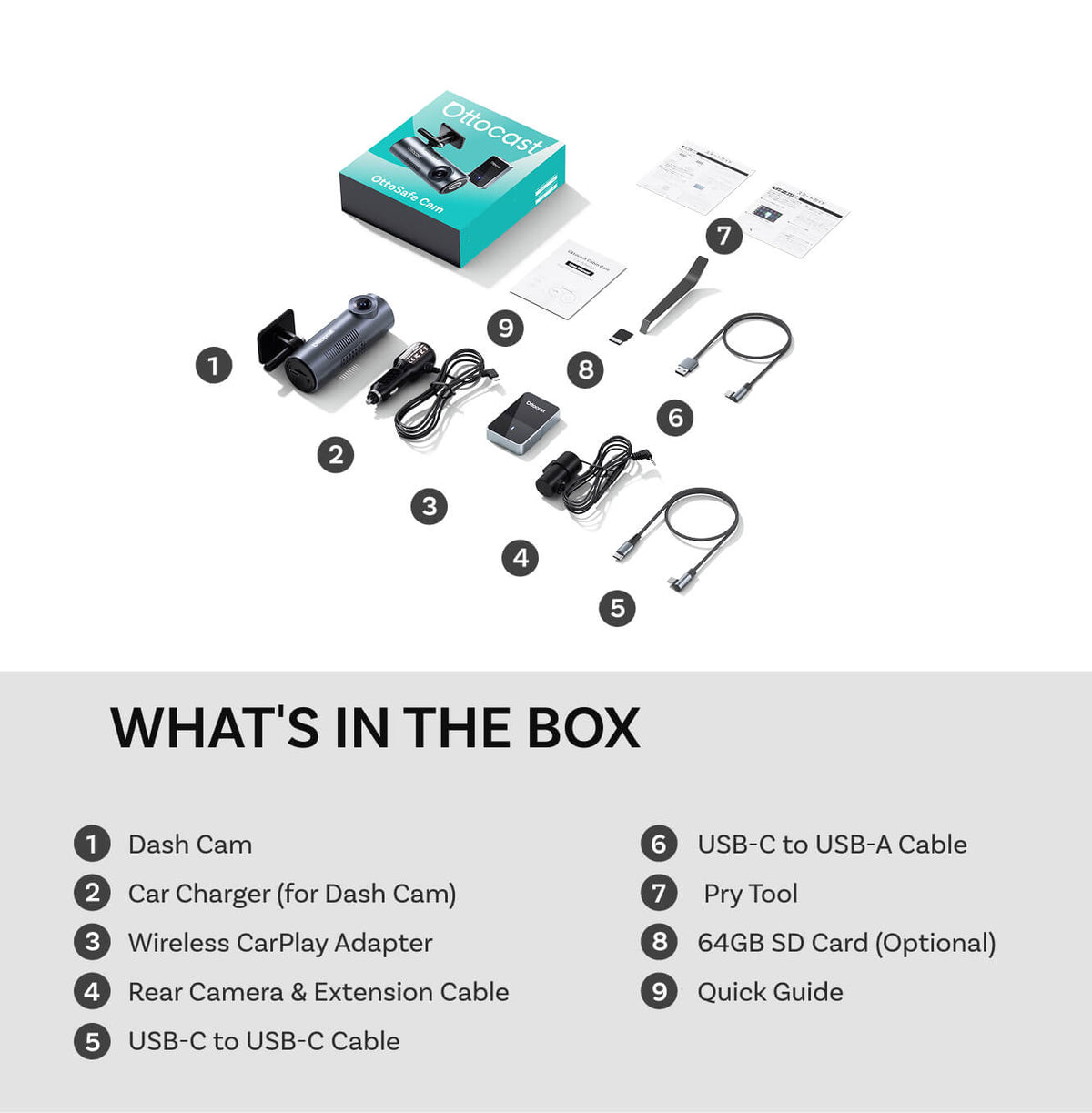 OttoSafe Cam 3-in-1 Dual Dash Cam & Wireless CarPlay Adapter