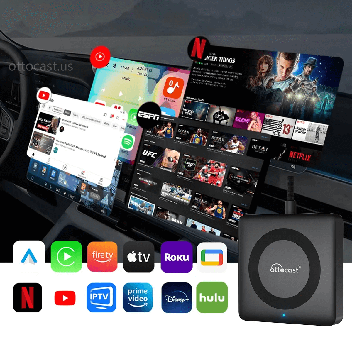 OTTOCAST® Car TV Mate Pro | HDMI Streaming & Wireless CarPlay Android Auto Adapter