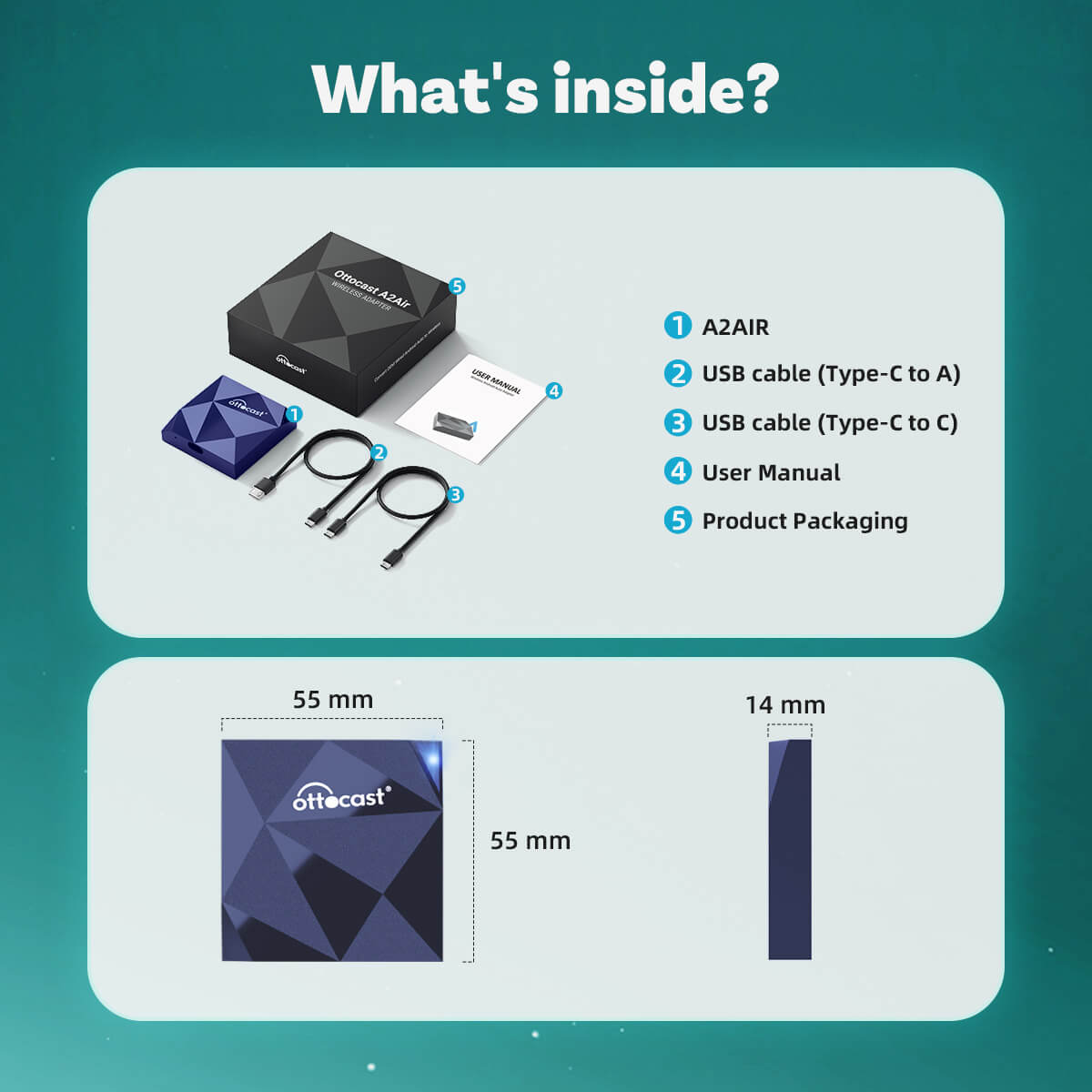 OTTOCAST® A2Air Android Auto Wireless NFC Adapter
