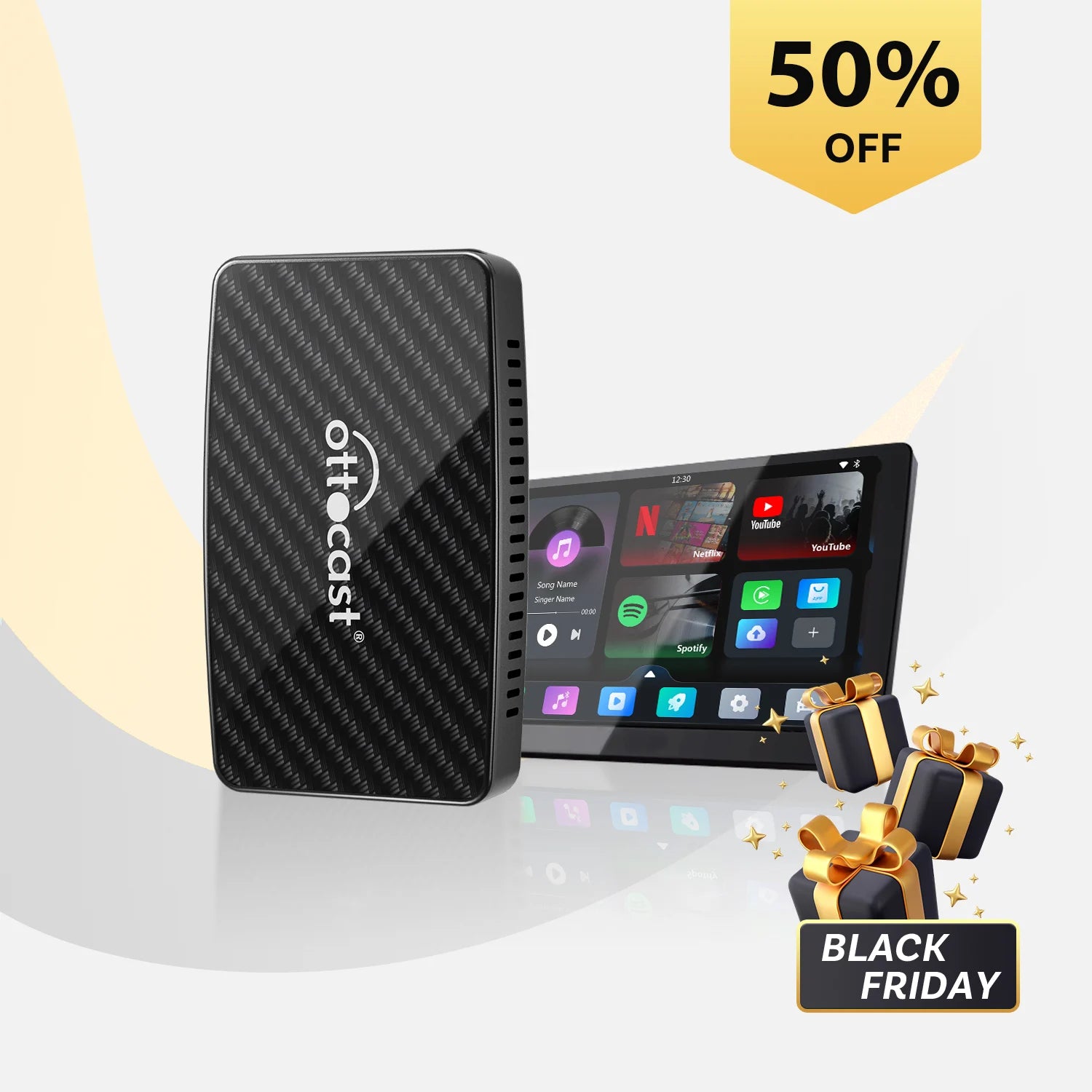 OTTOCAST® Play2Video Pro Wireless CarPlay/ Android Auto All-in-one Adapter