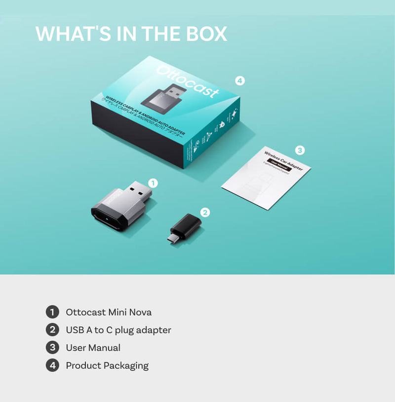 OTTOCAST® Mini NOVA Adaptateur CarPlay/Android Auto sans fil