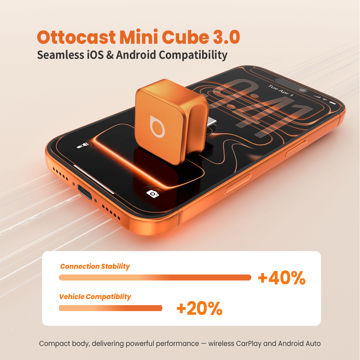 (🎉Black Friday 50% OFF)Ottocast Mini 3.0 Ultra Cube wireless CarPlay Android Auto Adapter