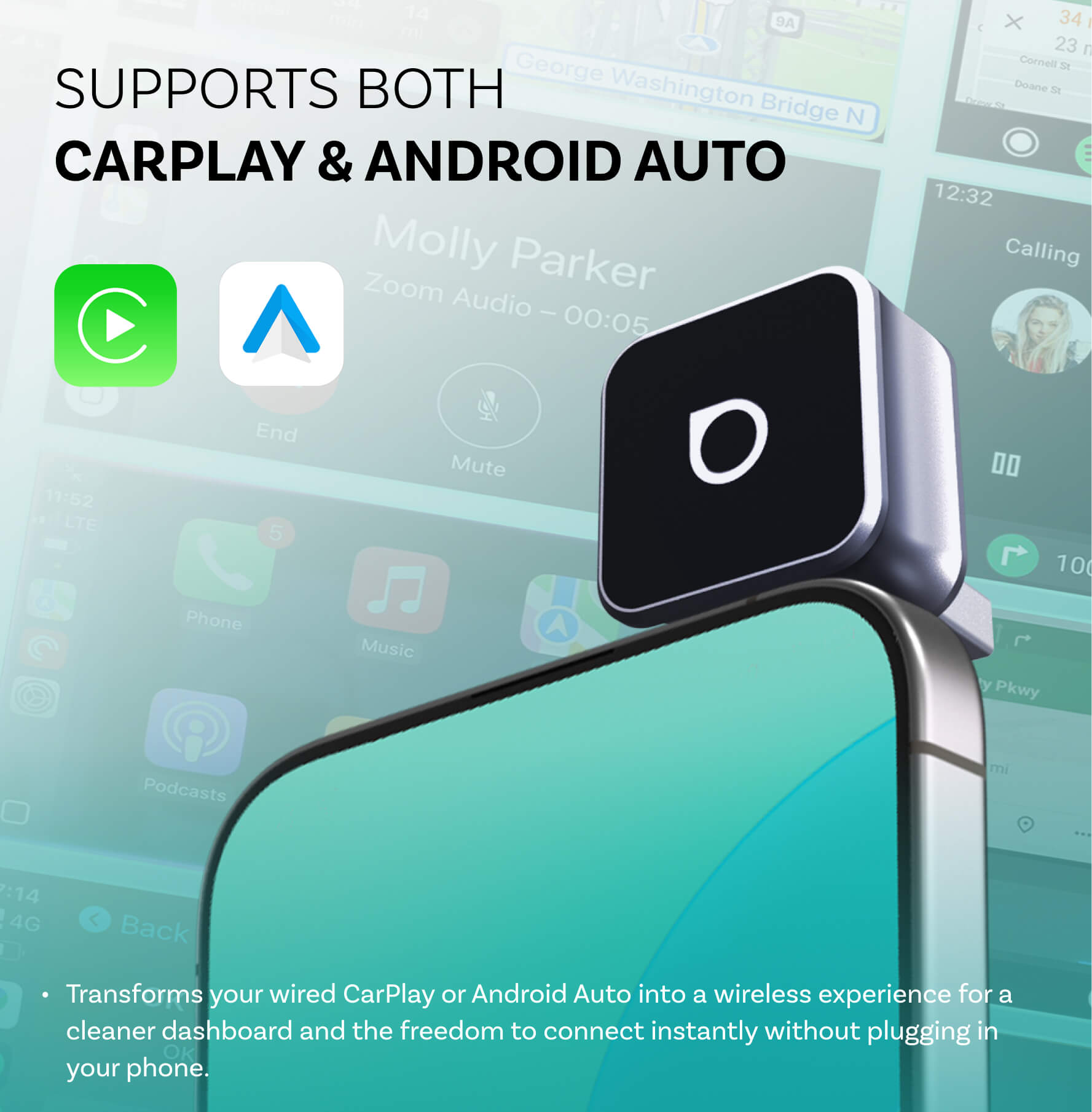 OTTOCAST® Mini 3.0 Ultra Cube Adaptateur 2 en 1 CarPlay Android Auto sans fil