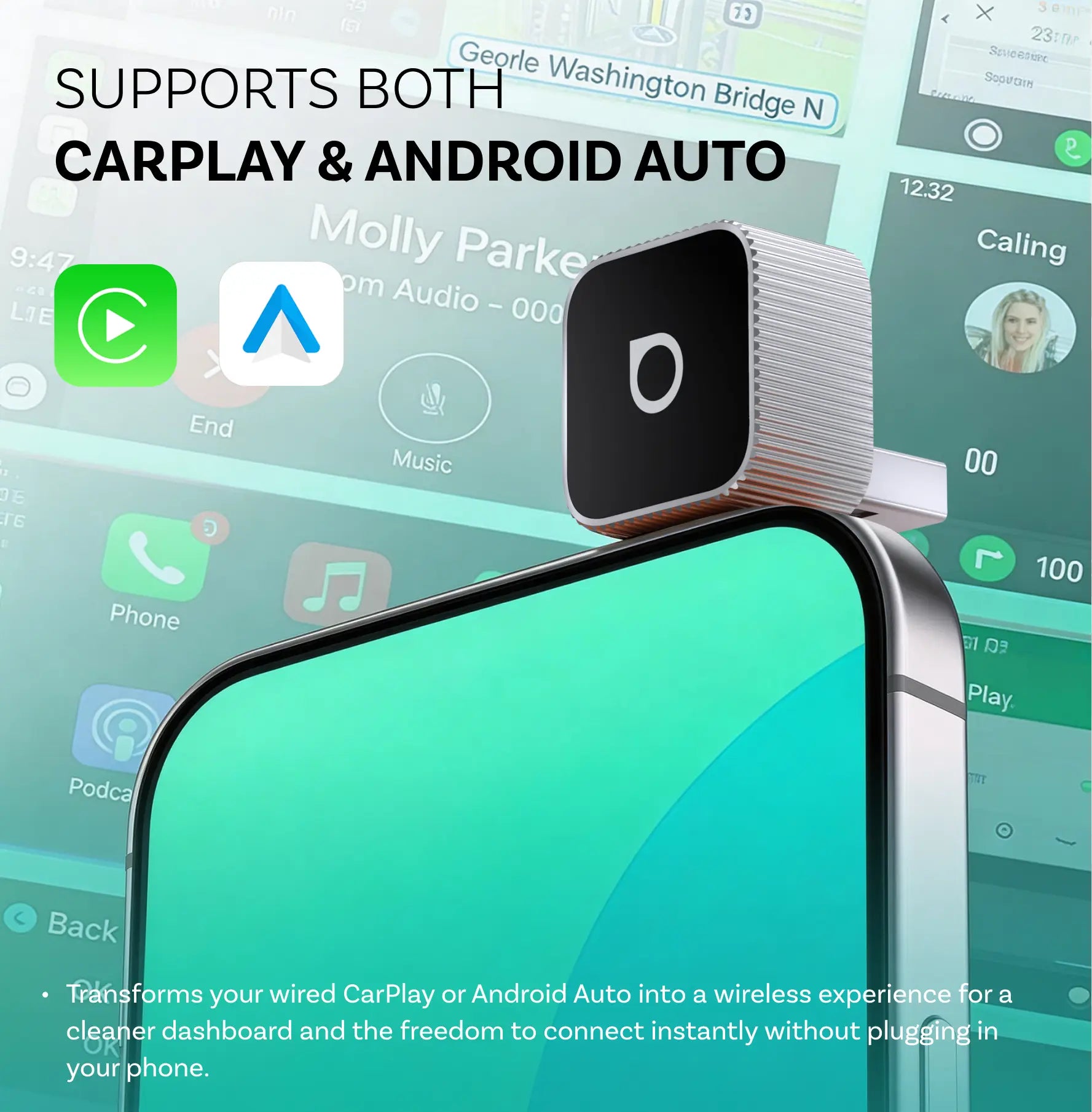 OTTOCAST® Mini 3.0 Ultra Slim Wireless CarPlay Android Auto 2 in 1 Adapter