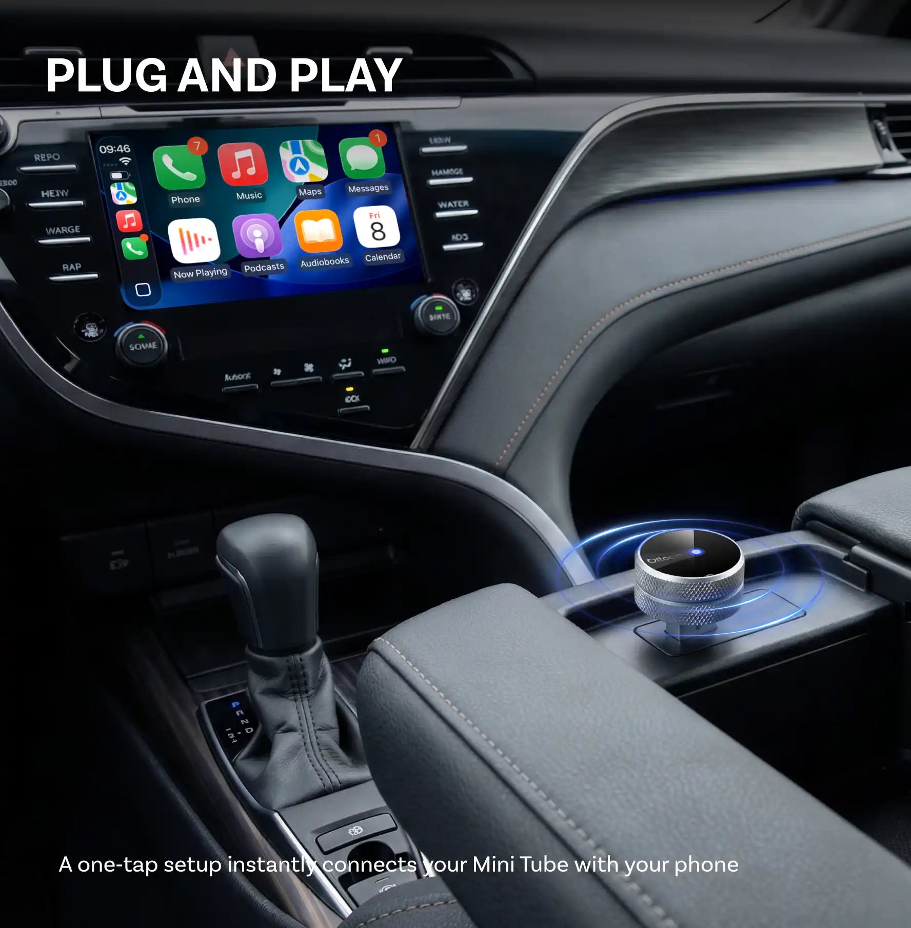 OTTOCAST® Mini Tube Adaptateur CarPlay/Android Auto sans fil