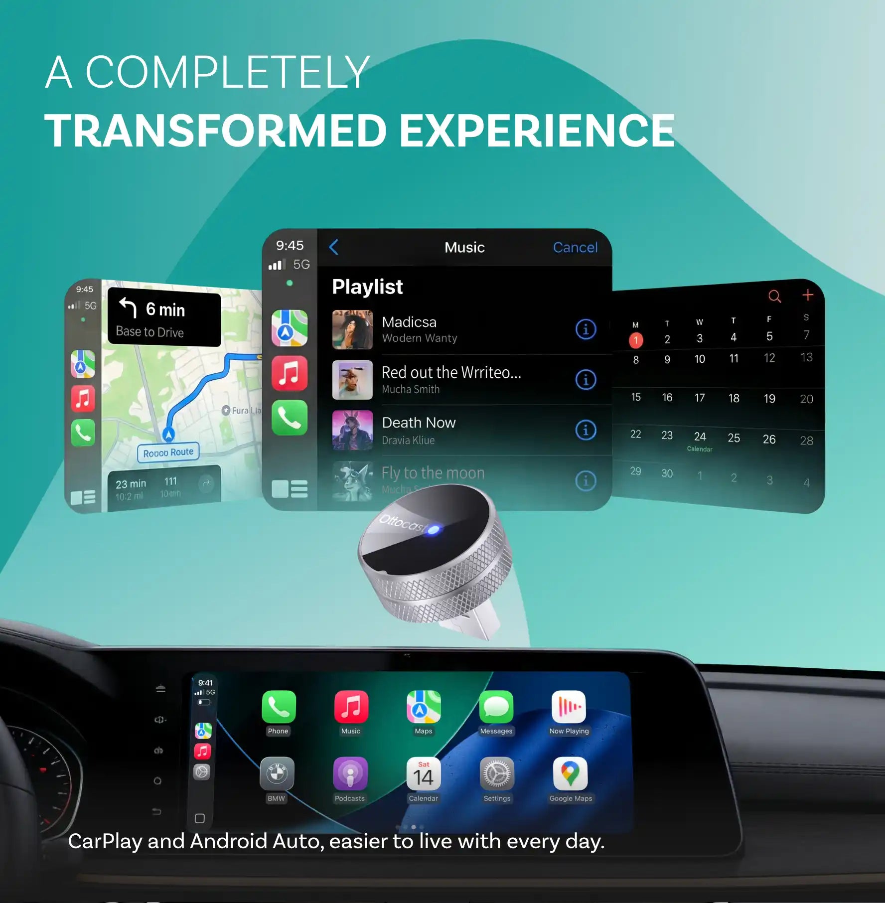 OTTOCAST® Mini Tube Adaptateur CarPlay/Android Auto sans fil