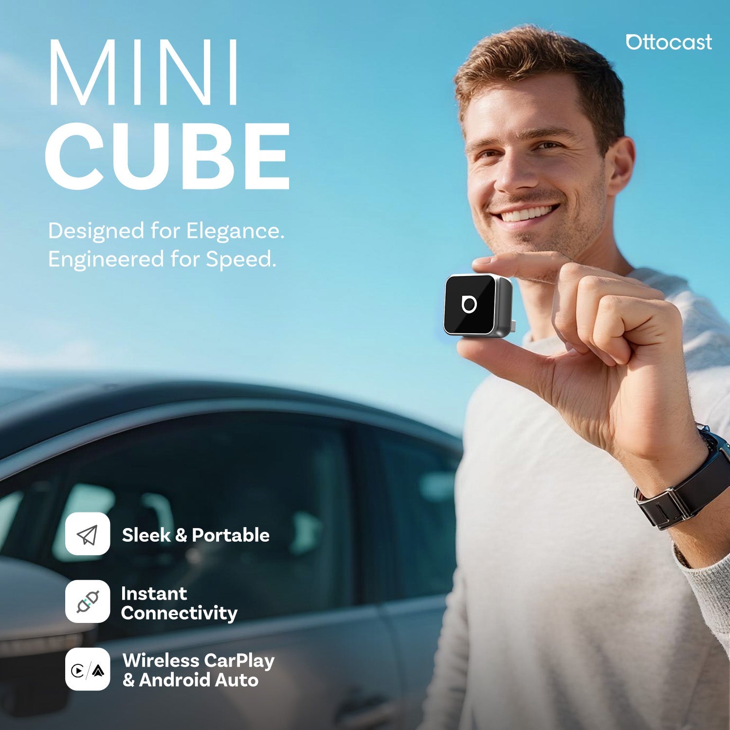 (🎄Christmas Sale 20% OFF)Ottocast Mini 3.0 Ultra Cube wireless CarPlay Android Auto Adapter