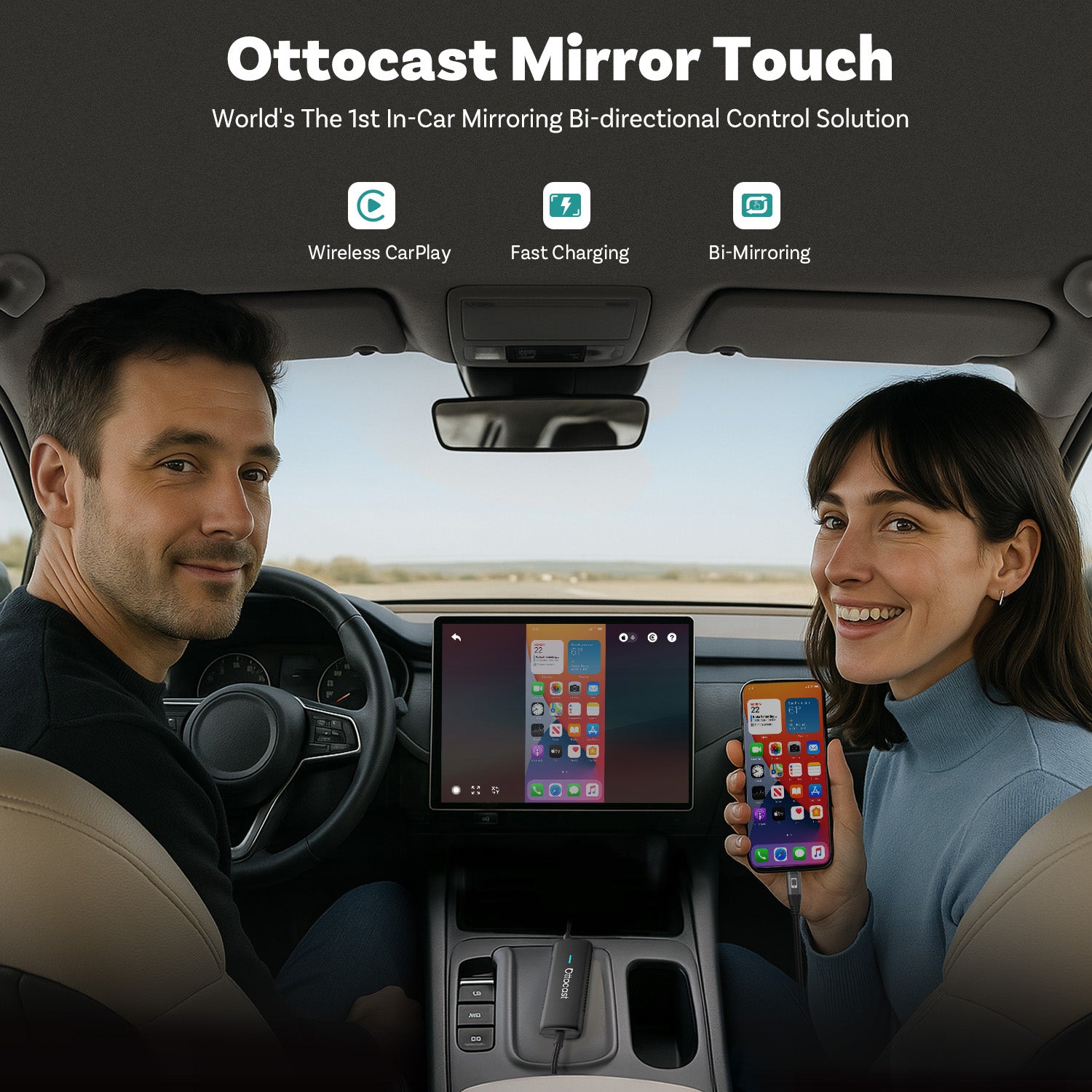 (🎉Prime Day Sale 40% OFF) Ottocast® Mirror Touch Adattatore Wireless CarPlay