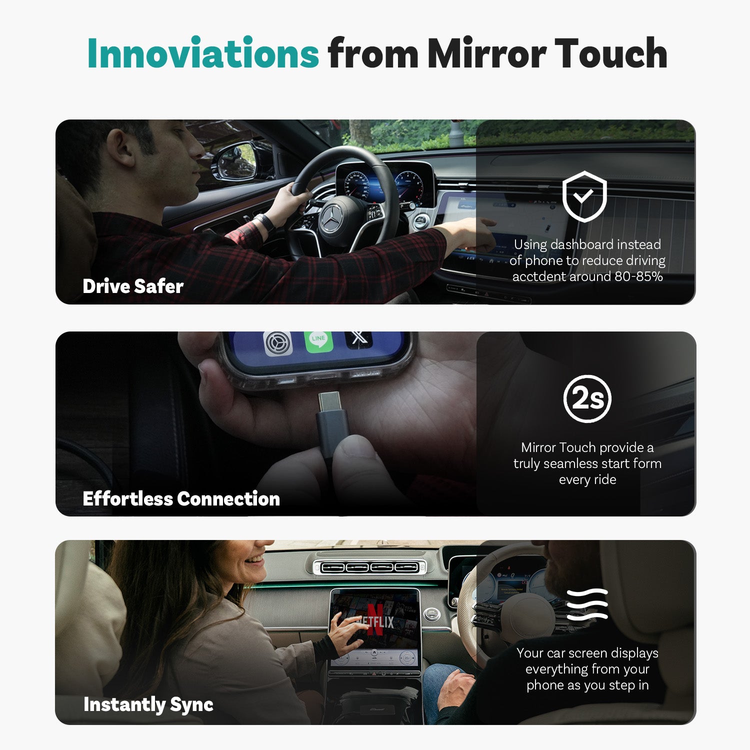 (Promozione Early Bird🕊️)Ottocast® Mirror Touch Wireless CarPlay Adapter