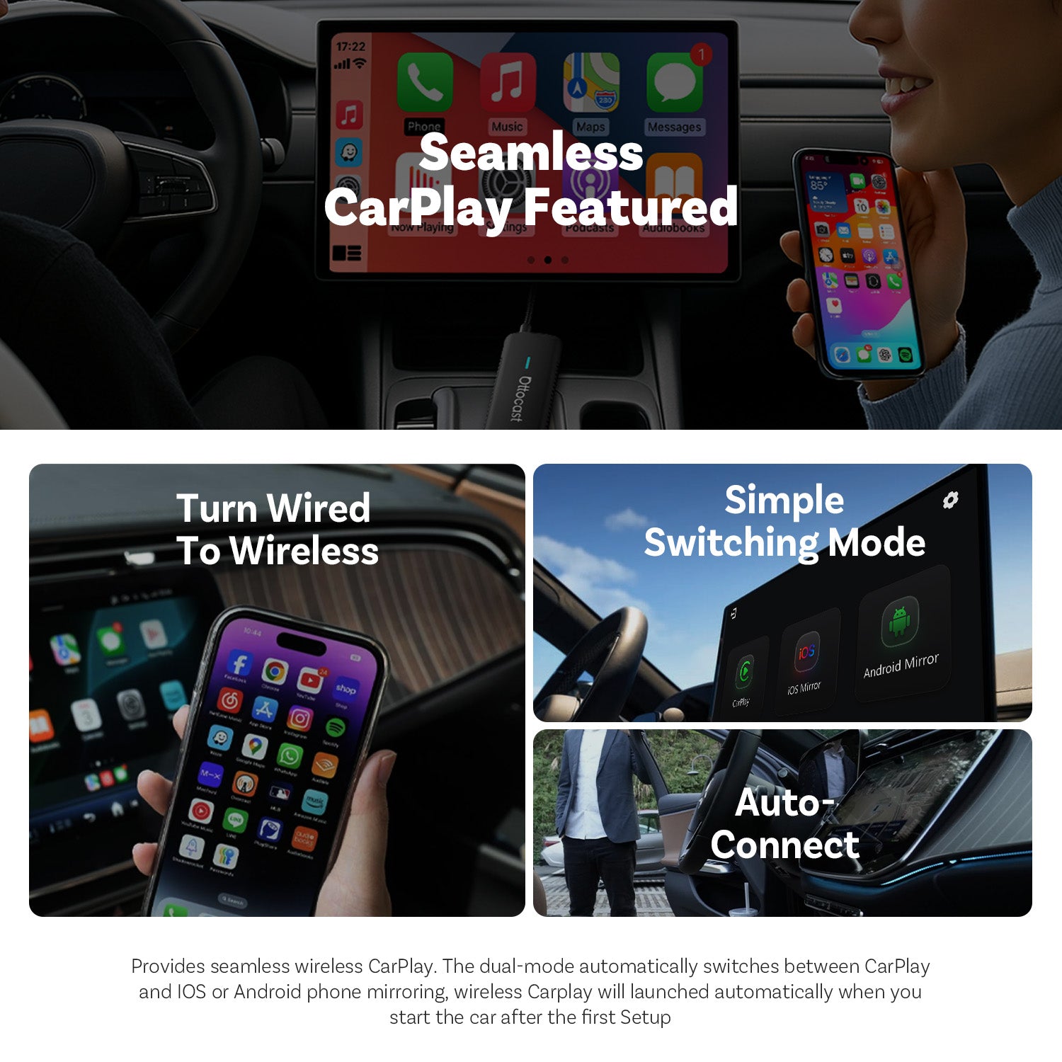 (Promozione Early Bird🕊️)Ottocast® Mirror Touch Wireless CarPlay Adapter