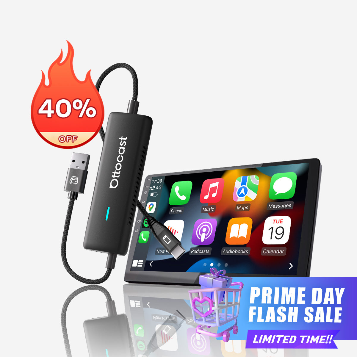 (🎉Prime Day Sale 40% OFF) Ottocast® Mirror Touch Adattatore Wireless CarPlay