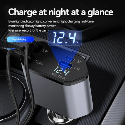OTTOCAST® 4 in 1 Retractable Car Charger with cable