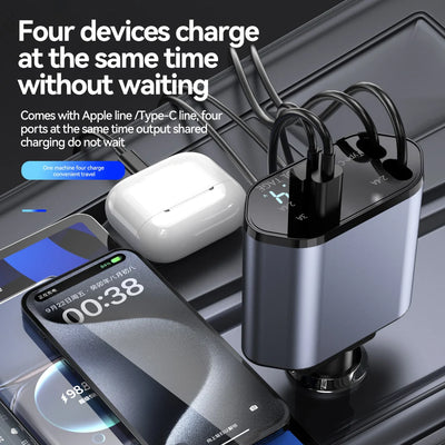 OTTOCAST® 4 in 1 Retractable Car Charger with cable