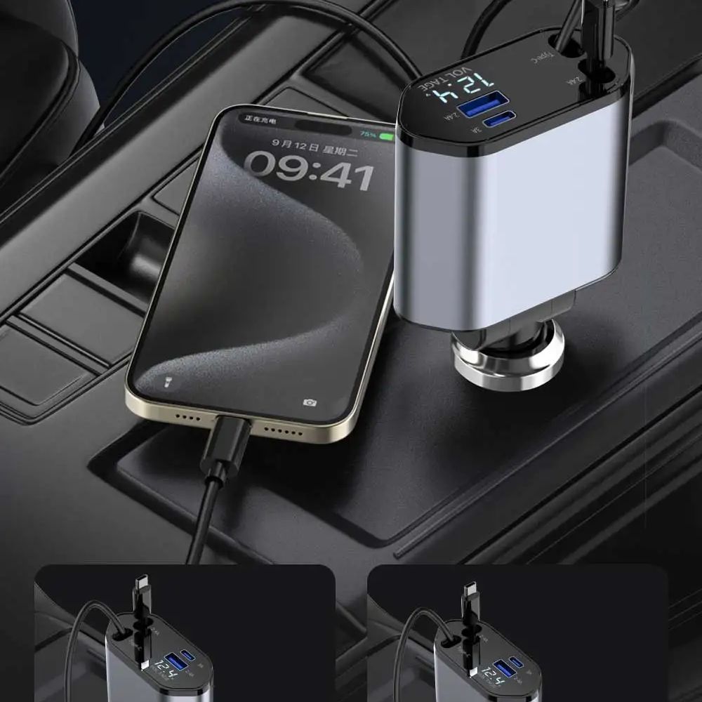 OTTOCAST® 4 in 1 Retractable Car Charger with cable