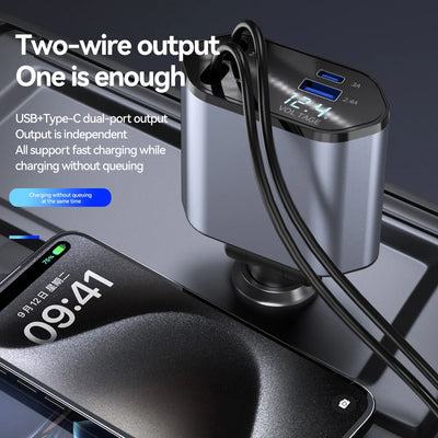 OTTOCAST® 4 in 1 Retractable Car Charger with cable