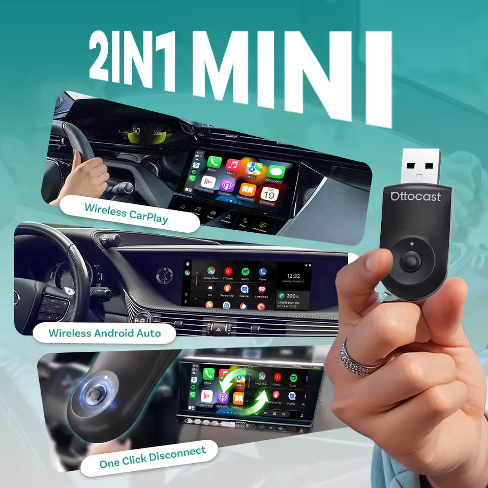 (🎉Summer Sale 55% OFF) Ottocast Mini 2IN1 Wireless CarPlay/Android Auto Adapter