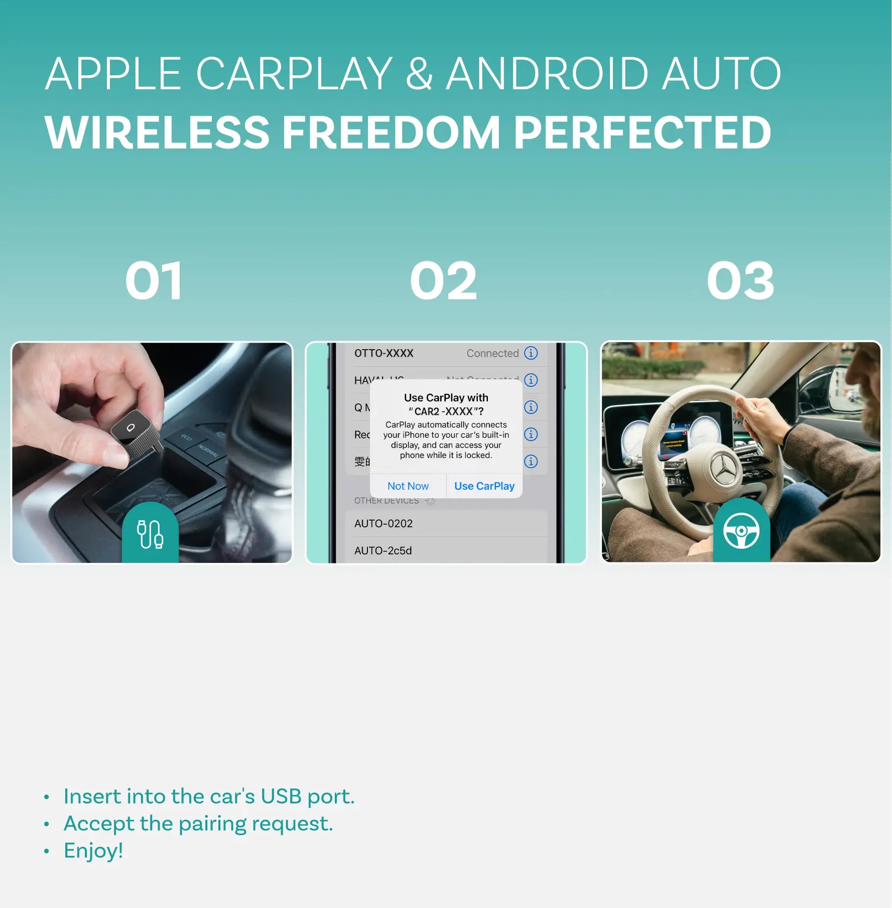 OTTOCAST® Mini 3.0 Ultra Slim Wireless CarPlay Android Auto 2 in 1 Adapter