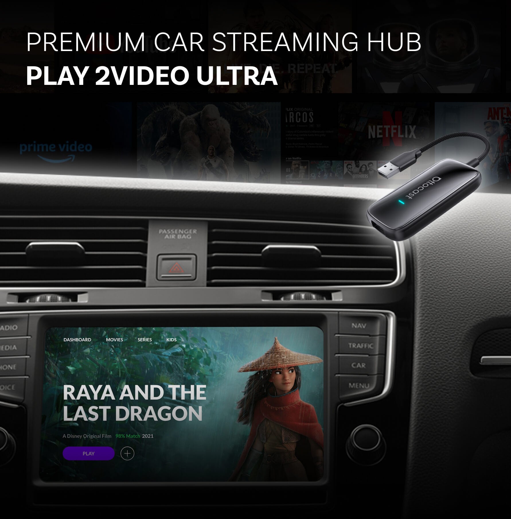 2026 Nouvelle Sortie Plav2Video Ultra  | Adaptateur Tout-en-1 CarPlay Sans Fil & Android Auto avec Hub d'Applications